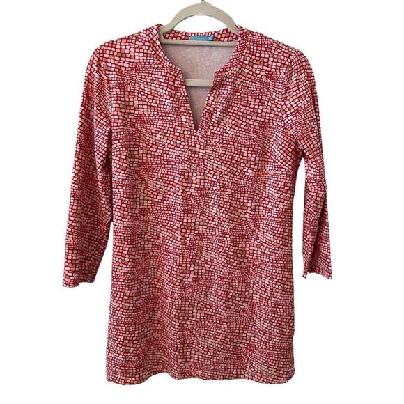 J.McLaughlin Geometric Print Tunic Top Red White Size Small 747E - Picture 1 of 9